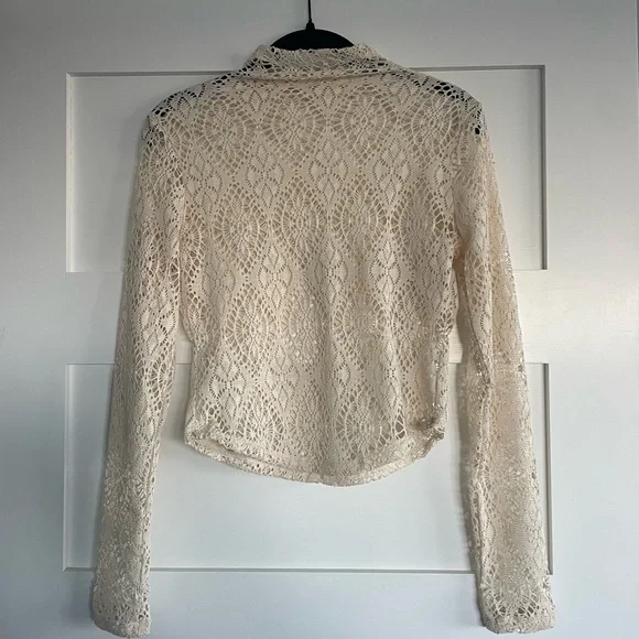 Free People Cream Crochet Lace Mock Neck Top - Picture 5 of 5